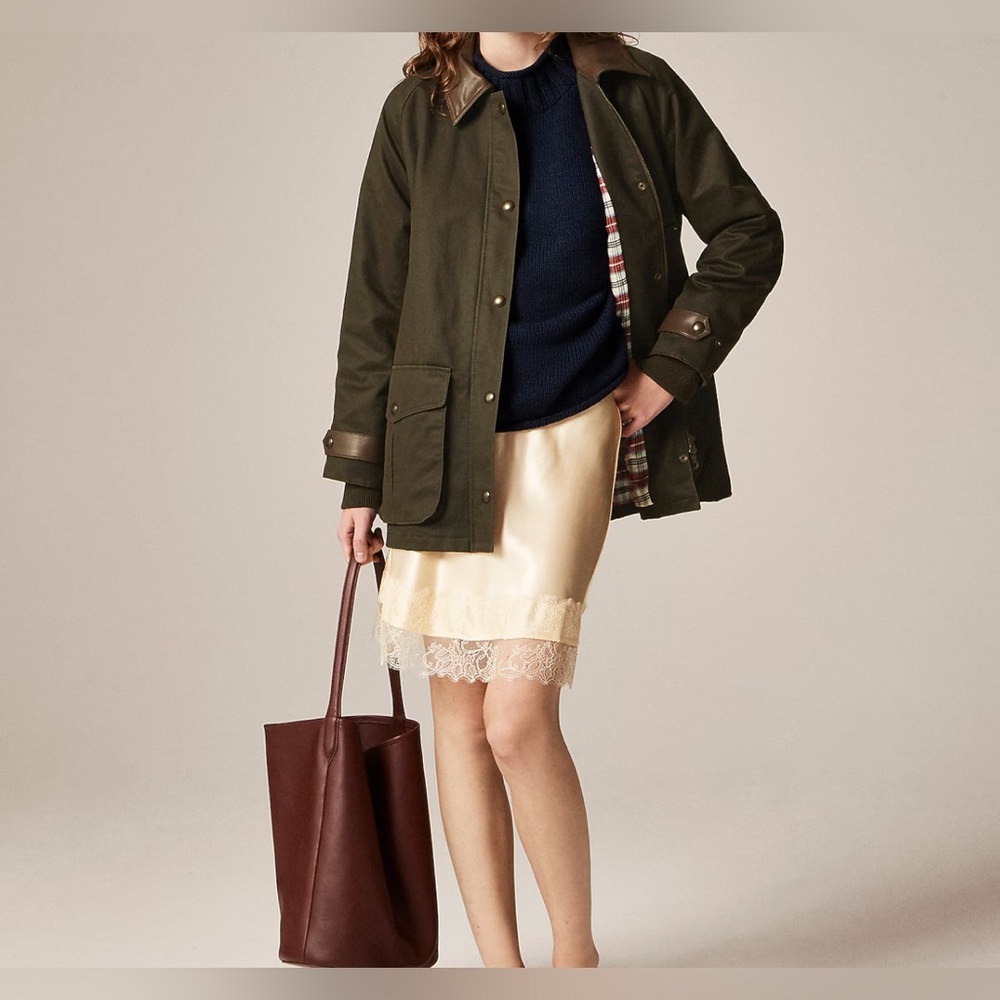 J. Crew Broken-in Barn Jacket in Olive Green - Faux Leather Collar Sz.S $298 NEW